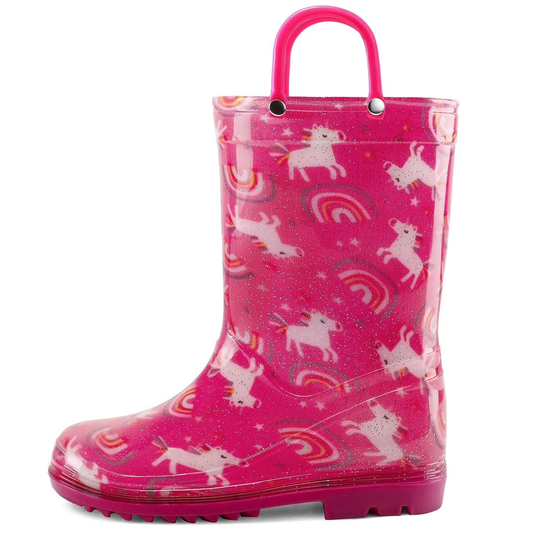 Rainbow Unicorn Red Rain Boots with Handles