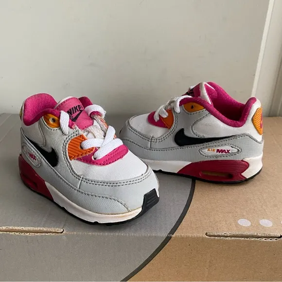 RARE 2012 Nike Air Max 90 Pink/White/Orange Sneakers Toddler Girls - SZ 4 C