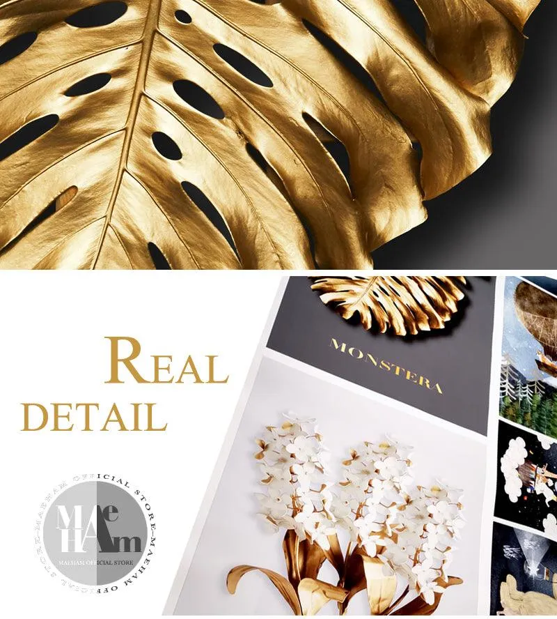 Scandinavian Golden Leaf & Petals Wall Art