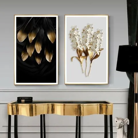 Scandinavian Golden Leaf & Petals Wall Art