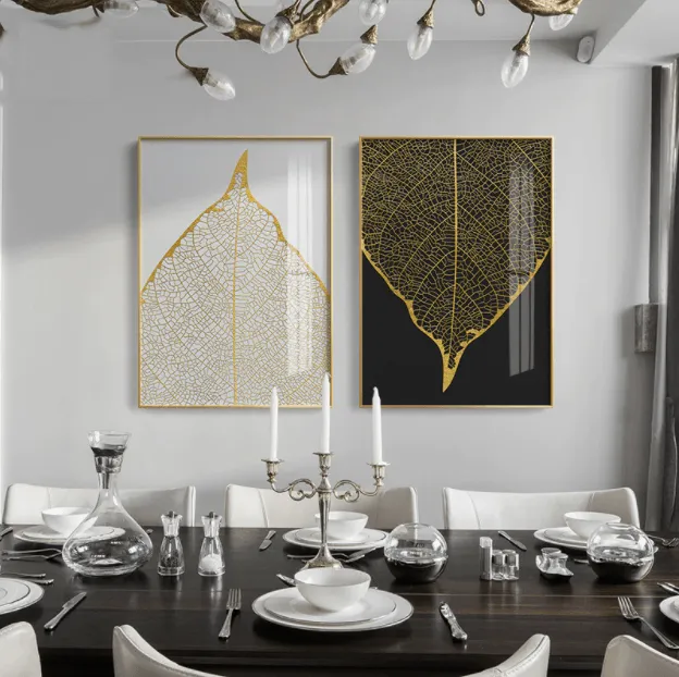 Scandinavian Golden Leaf & Petals Wall Art