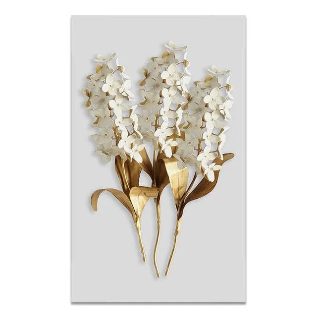 Scandinavian Golden Leaf & Petals Wall Art