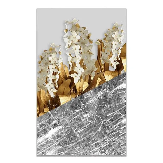 Scandinavian Golden Leaf & Petals Wall Art