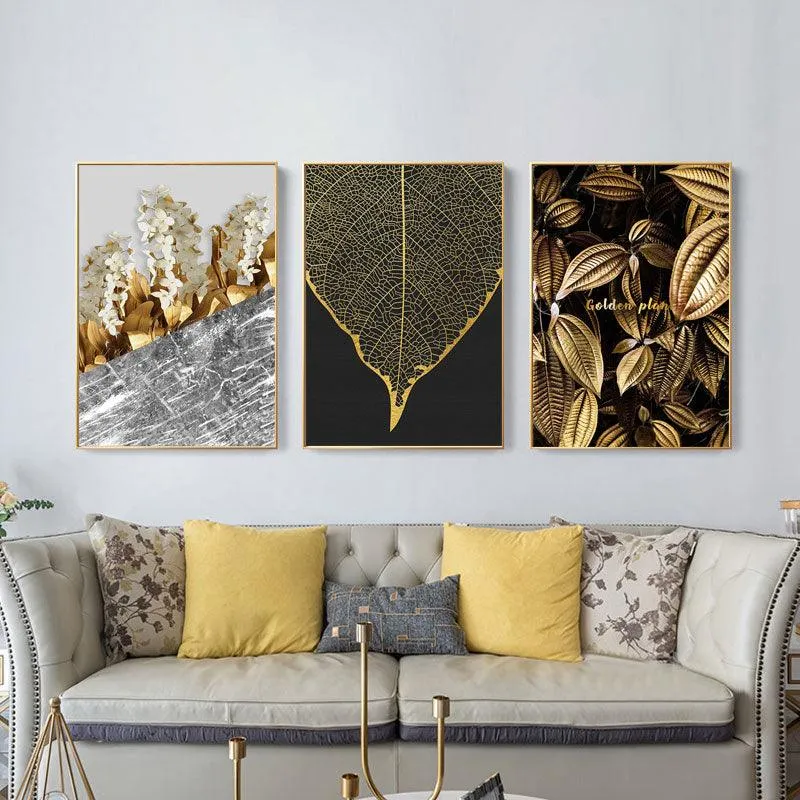 Scandinavian Golden Leaf & Petals Wall Art