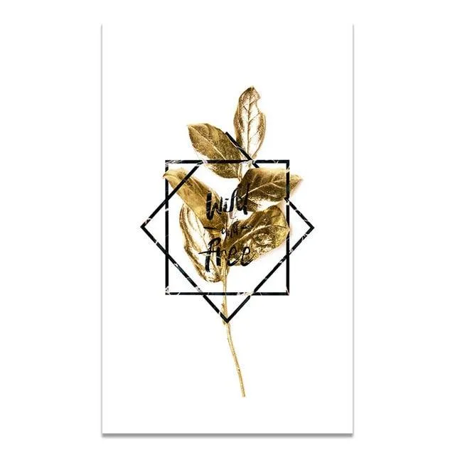 Scandinavian Golden Leaf & Petals Wall Art