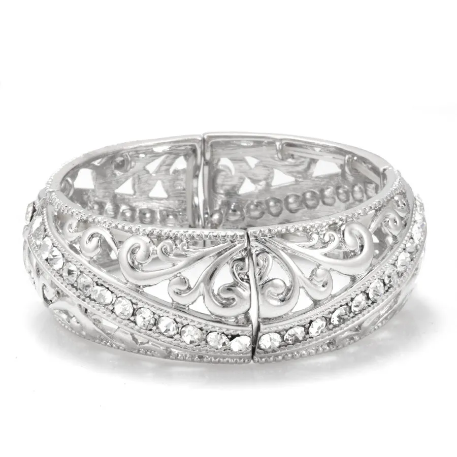 SILVER FILIGREE CRYSTAL STRETCH  BRACELETS #B3614-SIL (QH8)
