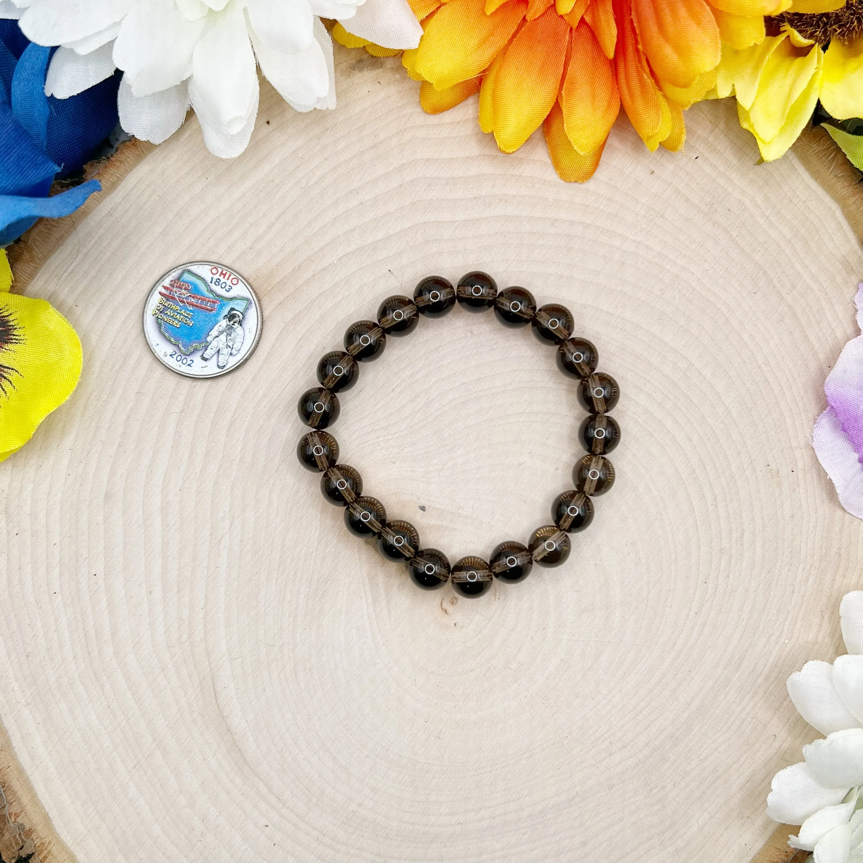 Smoky Quartz Gemstone Stretch Bracelet - 6.5 Inches