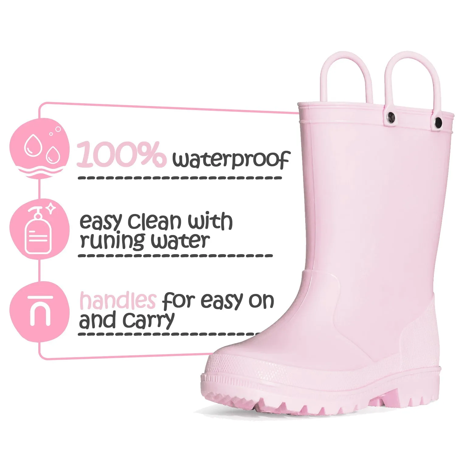 Solid Color Easy-on Handle Rubber Rain Boots