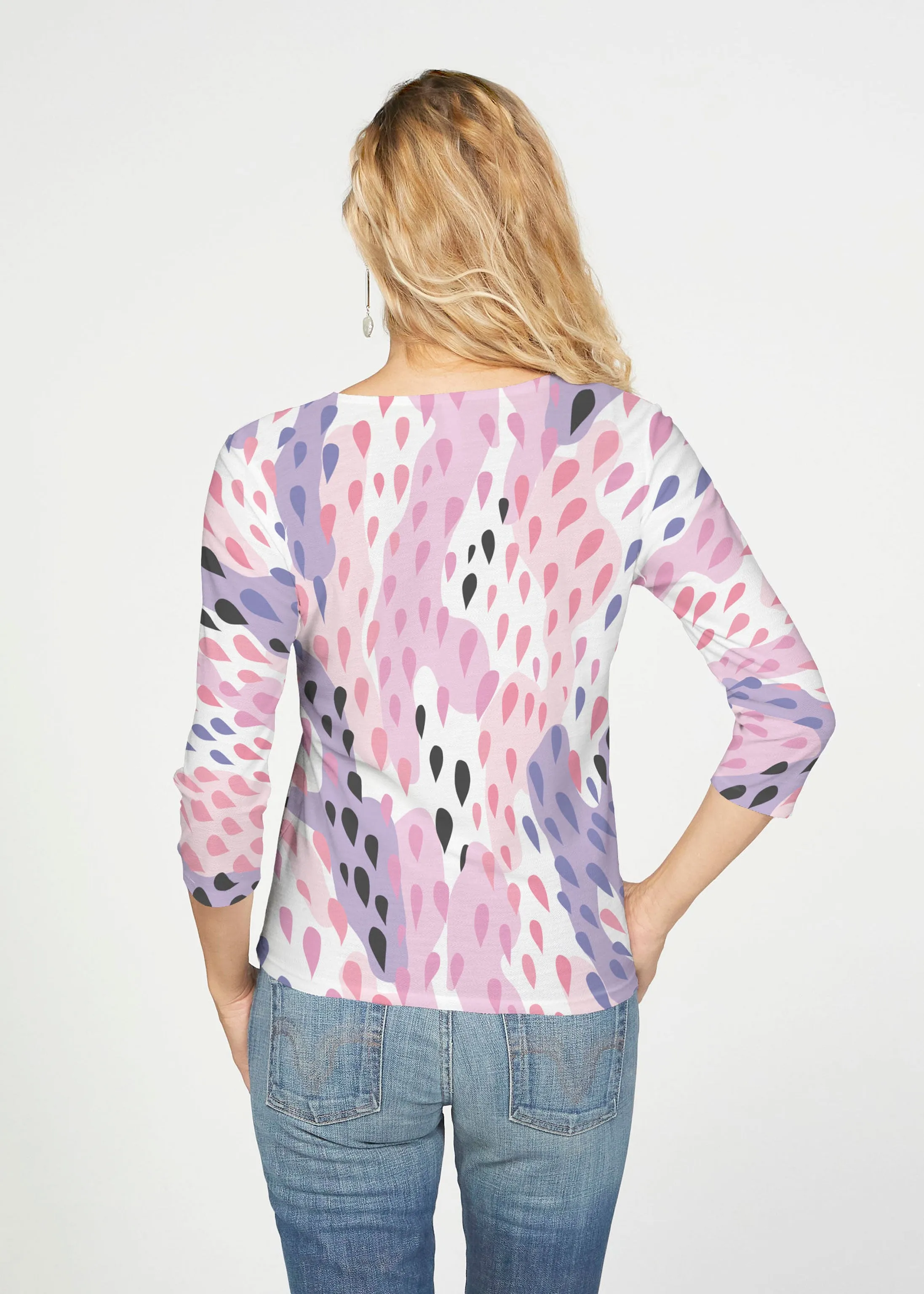 Spring Rain (14268) ~ French Terry Tie 3/4 Sleeve Top