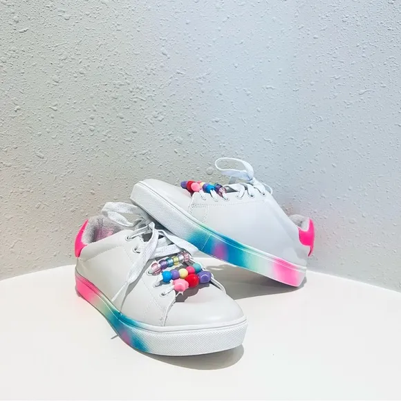 Steve Madden Big Kids Girls Charmi White Rainbow Sneakers Size 4 NWT