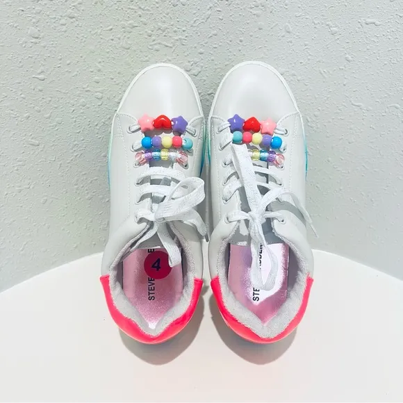 Steve Madden Big Kids Girls Charmi White Rainbow Sneakers Size 4 NWT