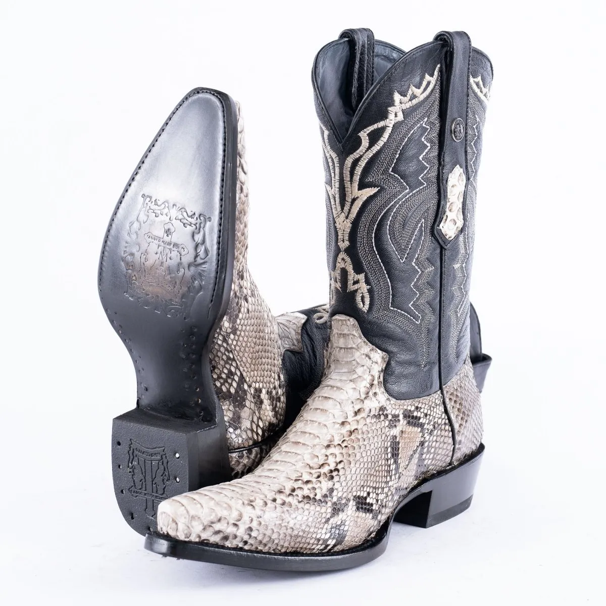 TANNER MARK EXOTIC LEATHER Python Natural Cowboy Boots Snip Toe