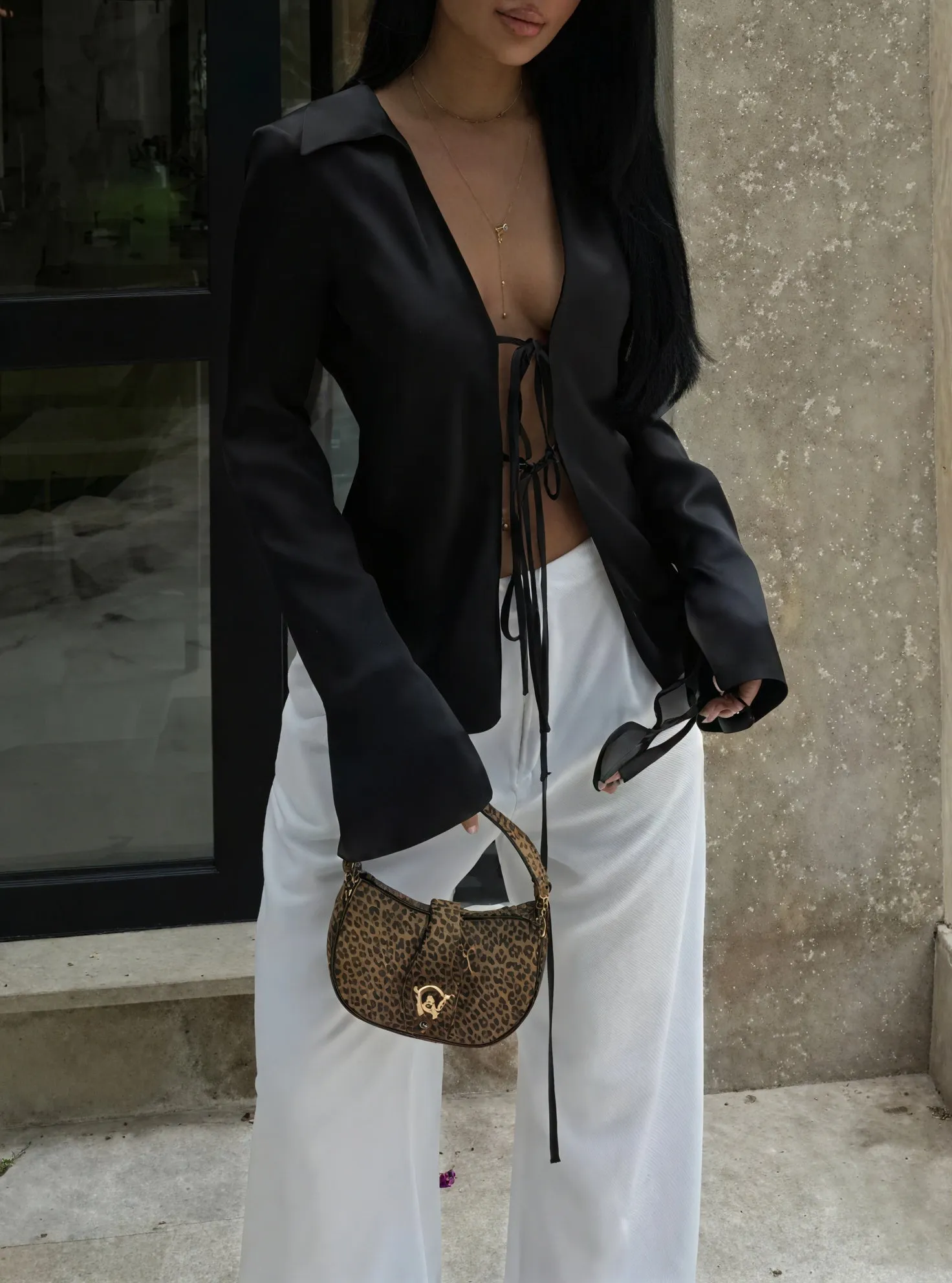 Tie-Front Blouse with V-Neck