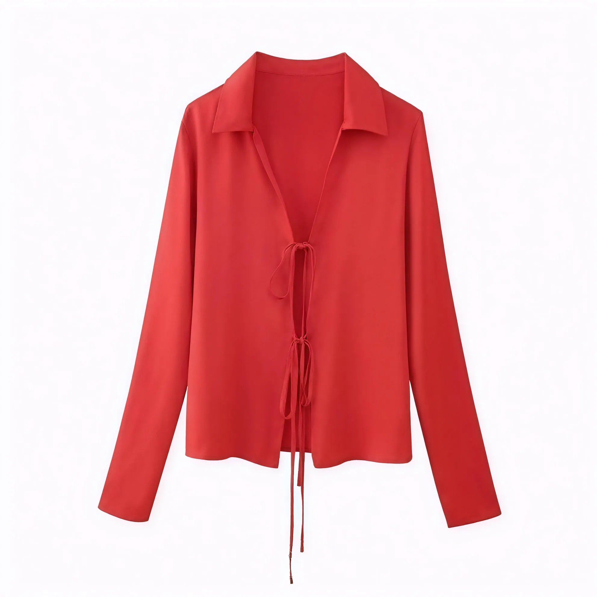 Tie-Front Blouse with V-Neck