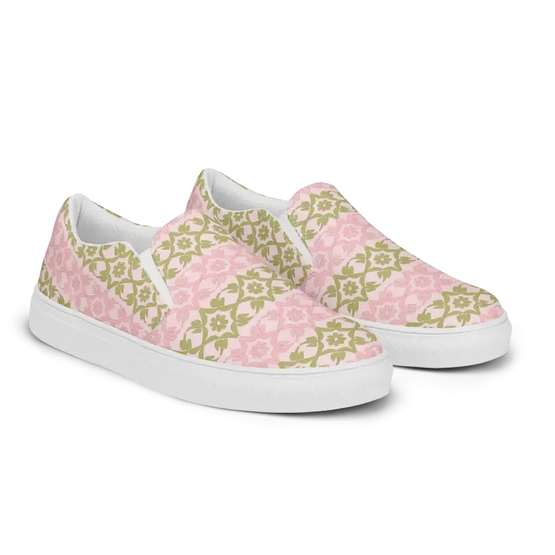 Trendy Canvas Shoes Pink Geometric Floral Pattern