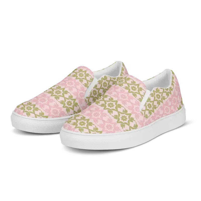 Trendy Canvas Shoes Pink Geometric Floral Pattern