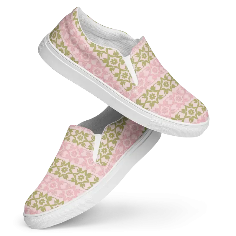 Trendy Canvas Shoes Pink Geometric Floral Pattern