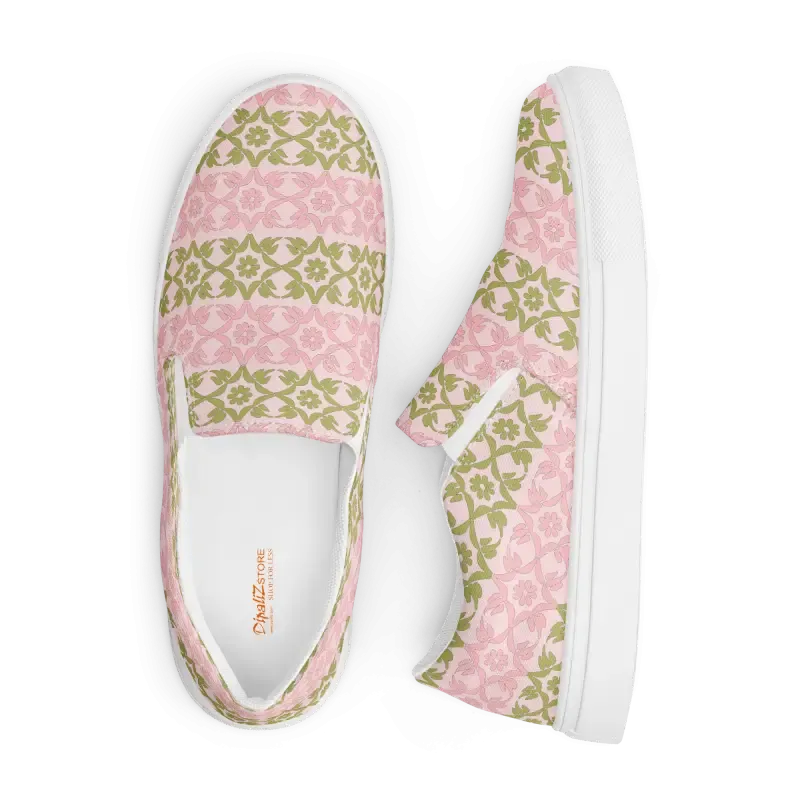 Trendy Canvas Shoes Pink Geometric Floral Pattern