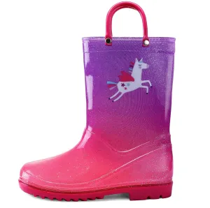 Unicorn Glitter Magenta Gradient Rubber Rain Boots