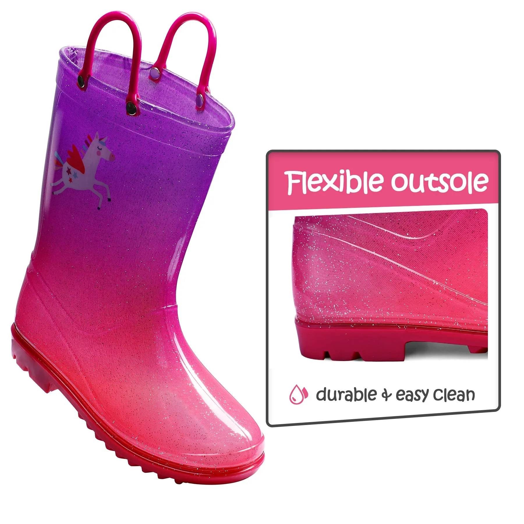 Unicorn Glitter Magenta Gradient Rubber Rain Boots