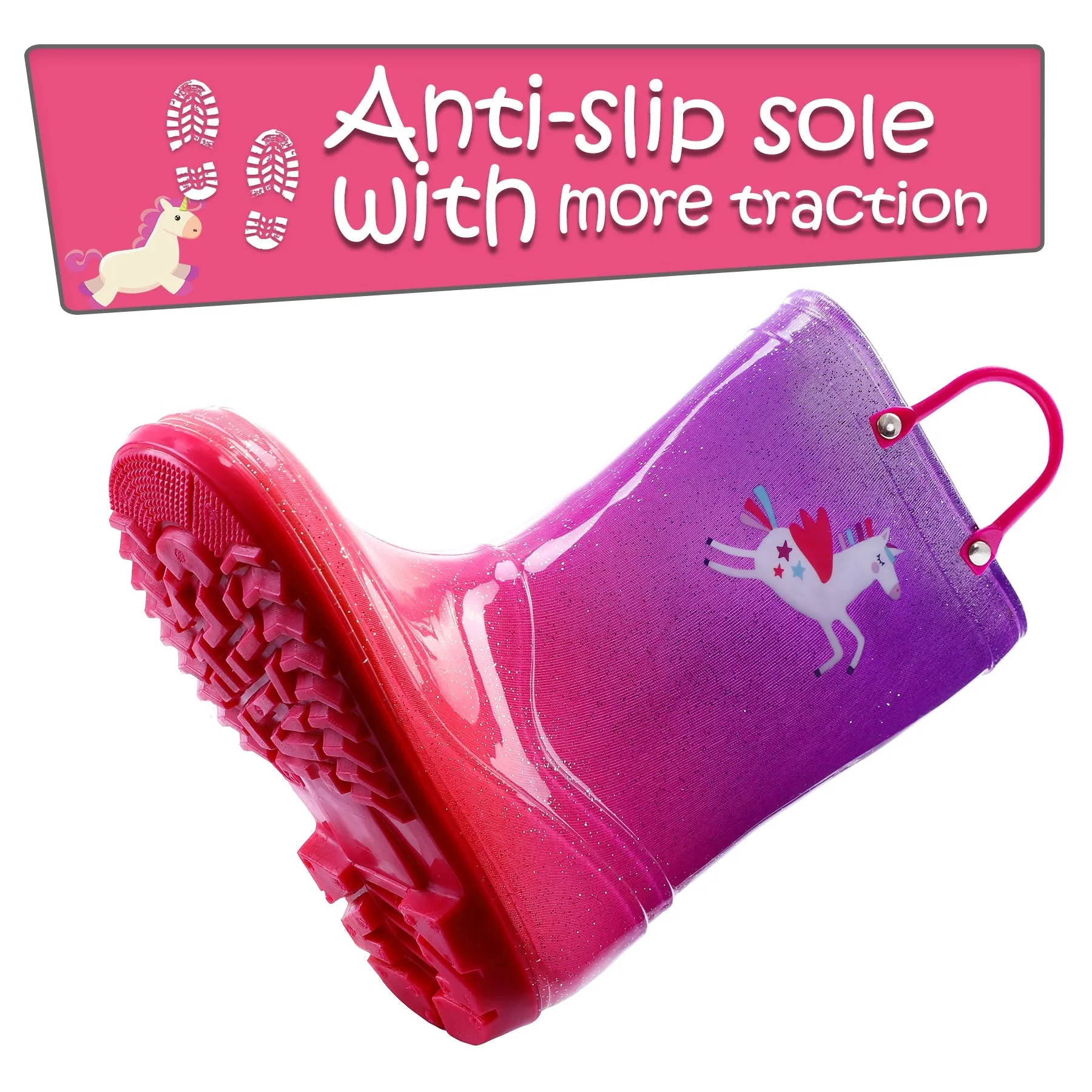 Unicorn Glitter Magenta Gradient Rubber Rain Boots