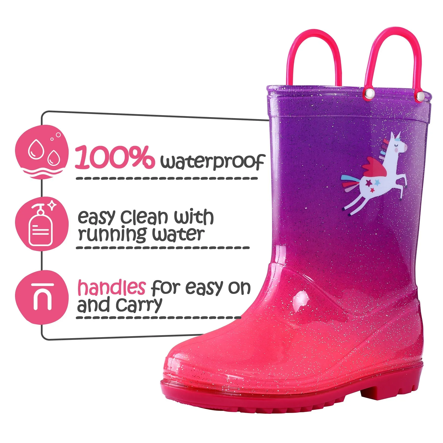 Unicorn Glitter Magenta Gradient Rubber Rain Boots