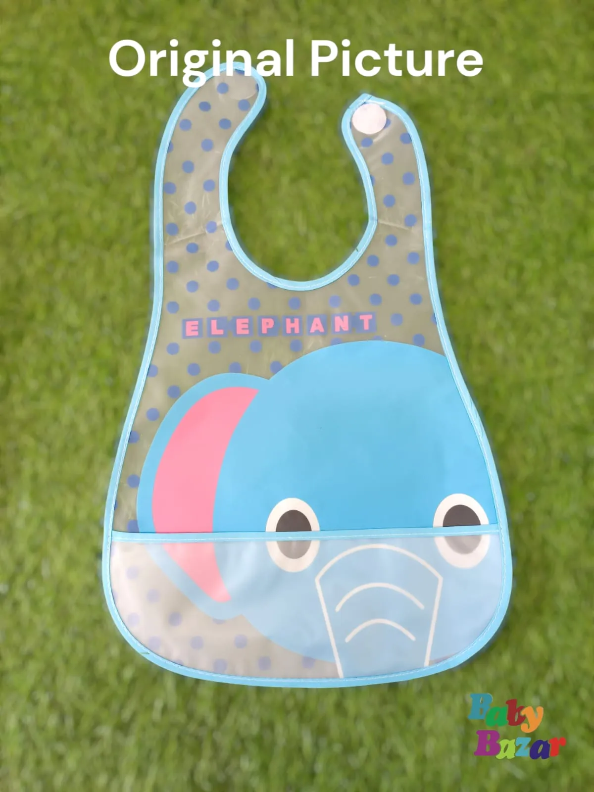 Waterproof Baby Bib with Cute Elephant Design Easy Clean Feeding Bib with Pocket