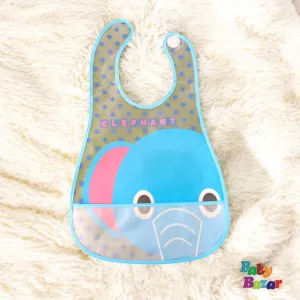 Waterproof Baby Bib with Cute Elephant Design Easy Clean Feeding Bib with Pocket