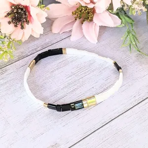 White and Black Miyuki Tila Bead Stretch Bracelet