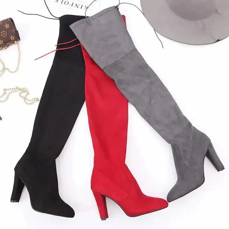 Women boot faux suede boots Women Over The Knee Boots Lace Up Sexy High Heels Shoes Woman Female Slim Thigh High Boots