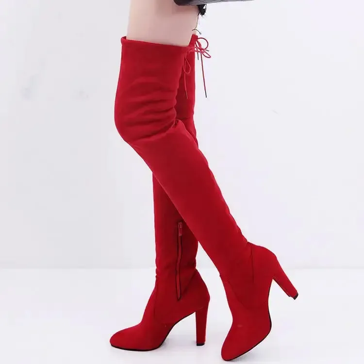 Women boot faux suede boots Women Over The Knee Boots Lace Up Sexy High Heels Shoes Woman Female Slim Thigh High Boots