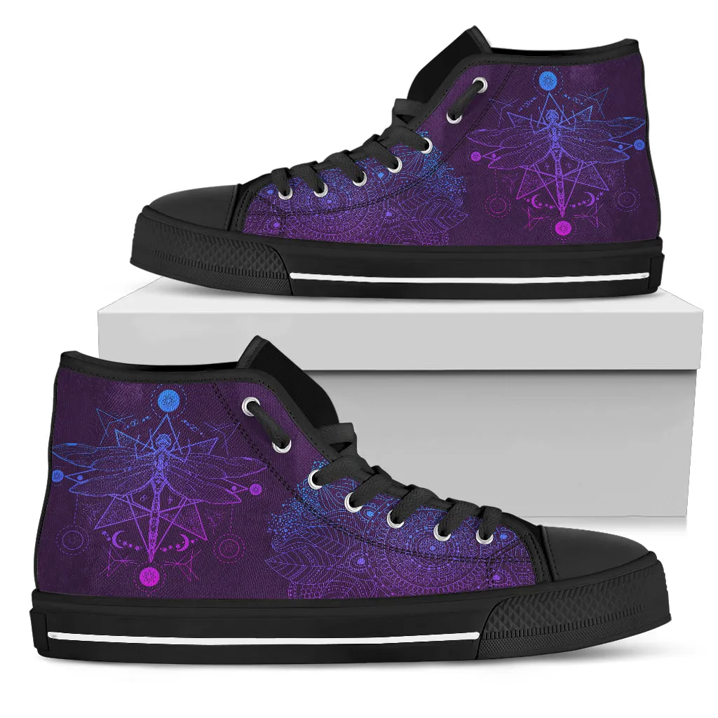 Womens Purple Dragonfly Fractal High Top